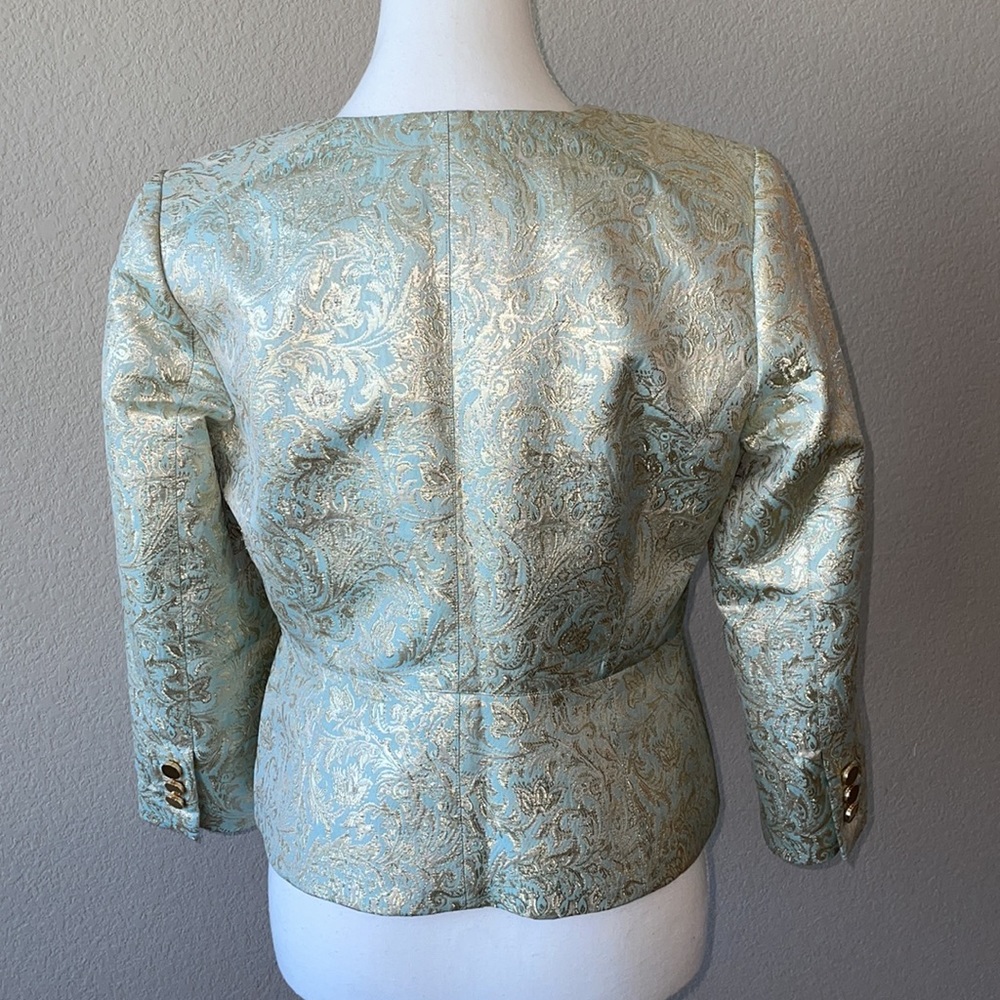Tory Burch Gold/Mint Metallic Blazer Size 6 - Picture 9 of 13